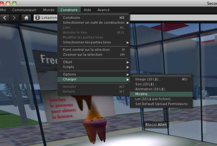 Menu charger un modèle sur SL